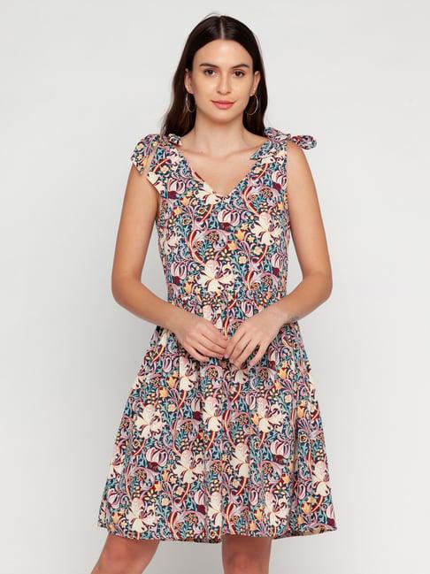 zink london blue floral print a line dress