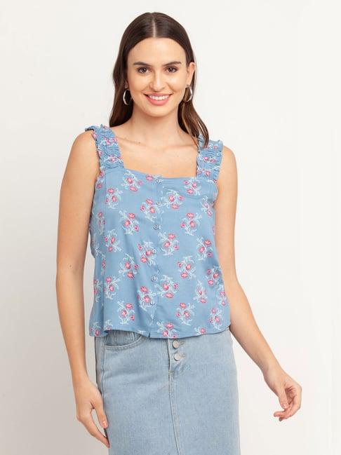 zink london blue floral print top