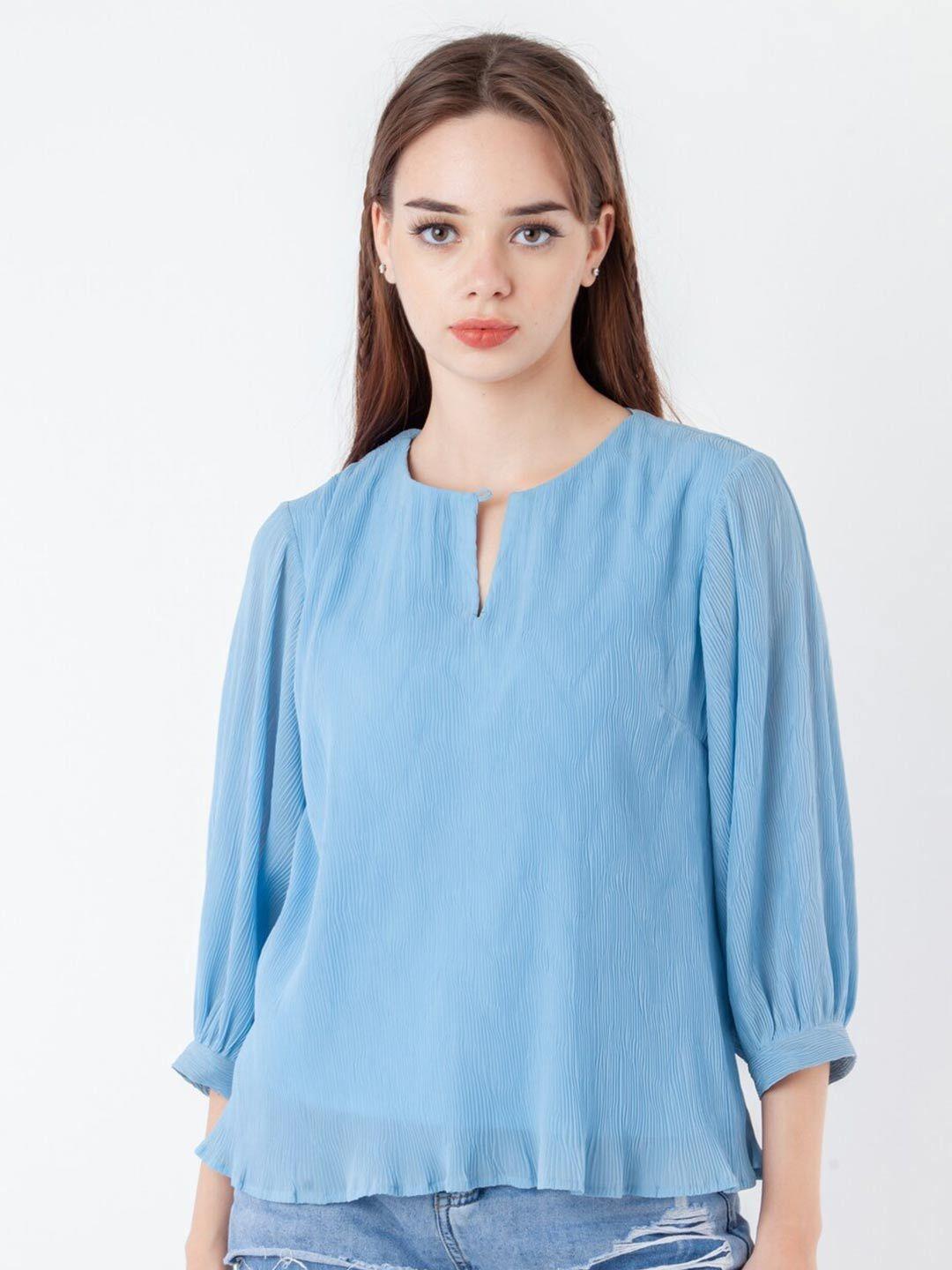 zink london blue keyhole neck puff sleeve top