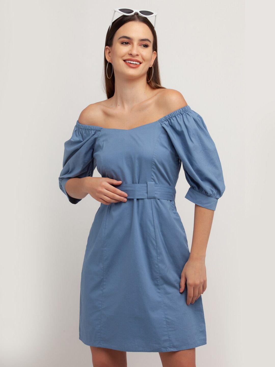 zink london blue off-shoulder pure cotton sheath dress