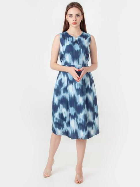 zink london blue printed a-line dress