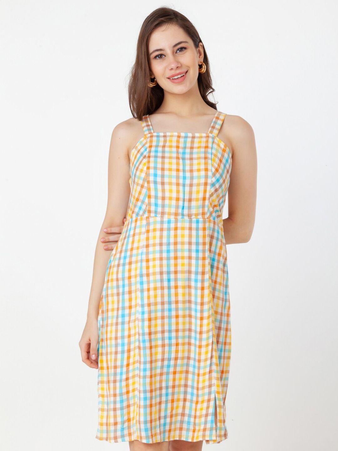 zink london checked shoulder straps pure cotton a-line dress