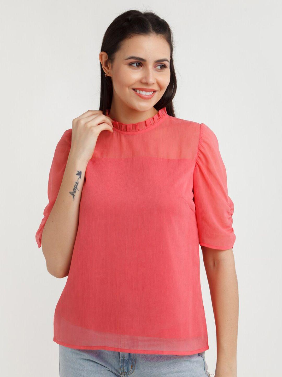 zink london coral roll-up sleeves top