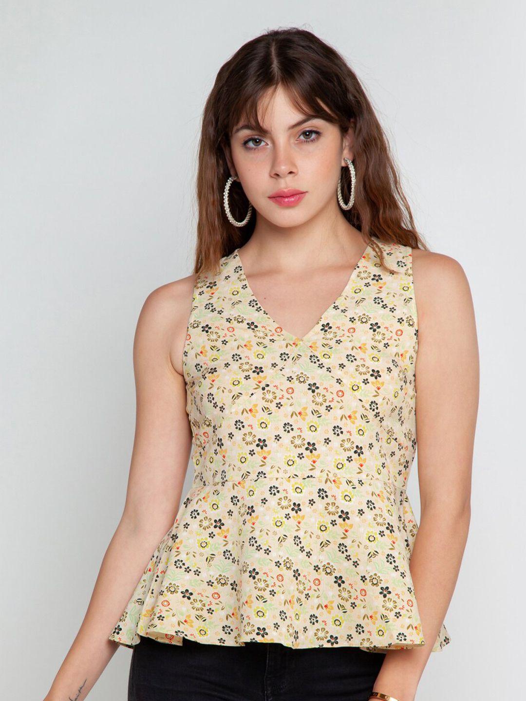 zink london cream-coloured floral print peplum top