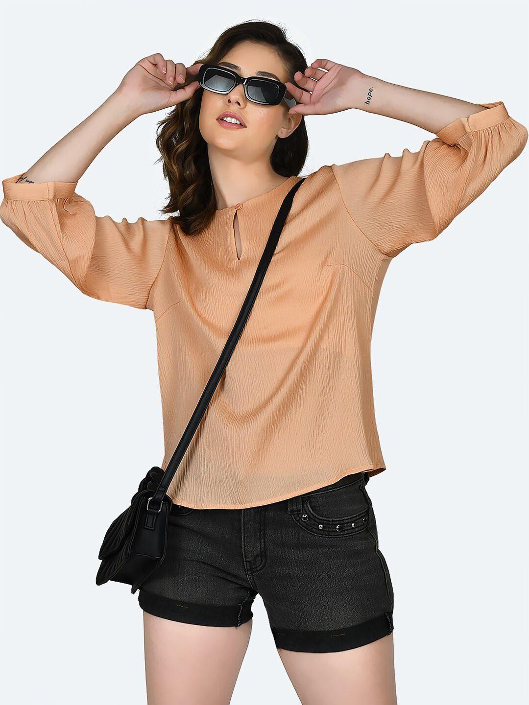 zink london cuffed sleeves keyhole neck top