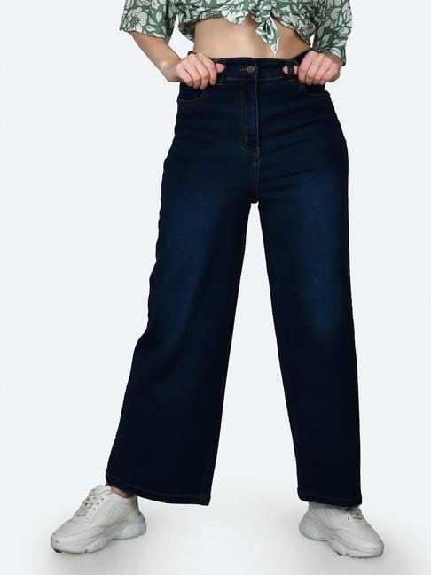 zink london dark blue blended regular fit high rise jeans