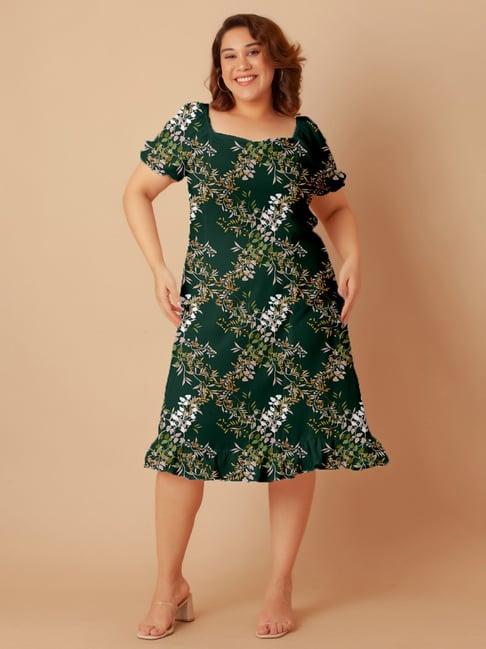 zink london dark green printed midi dress