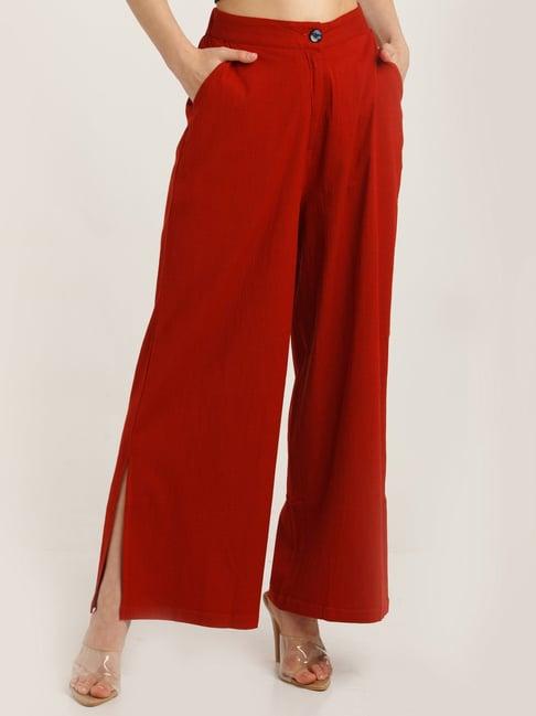 zink london dark red regular fit high rise trousers