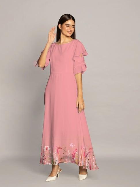 zink london dusty pink floral print maxi dress