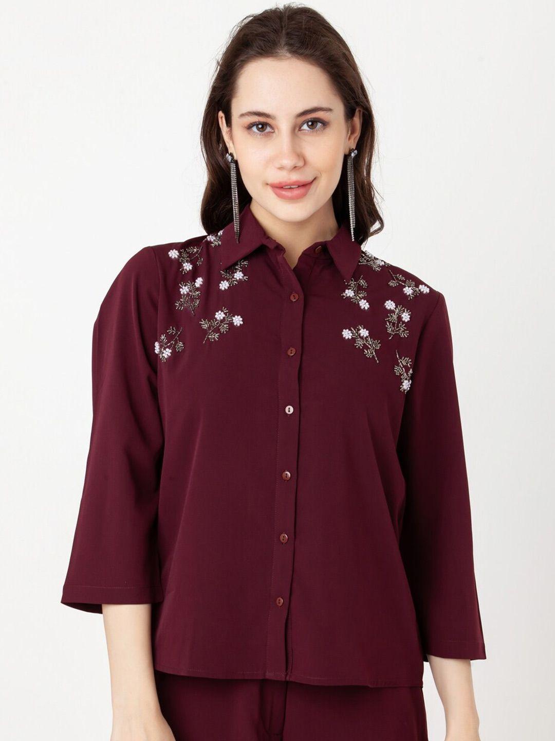 zink london floral embellished shirt style top