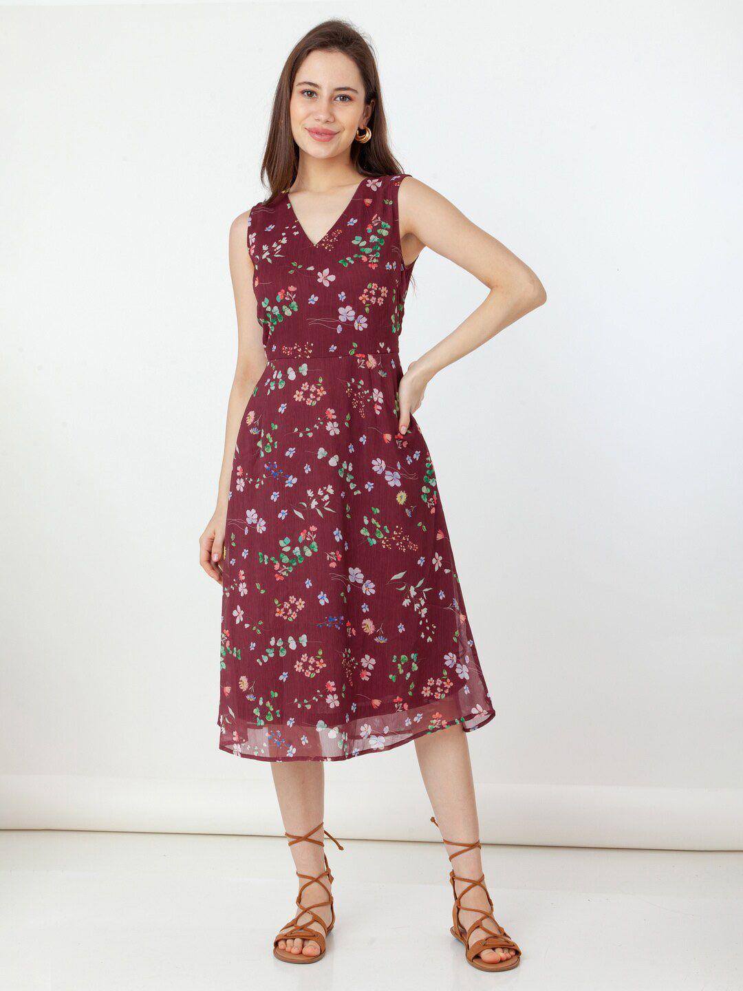 zink london floral print fit & flare midi dress