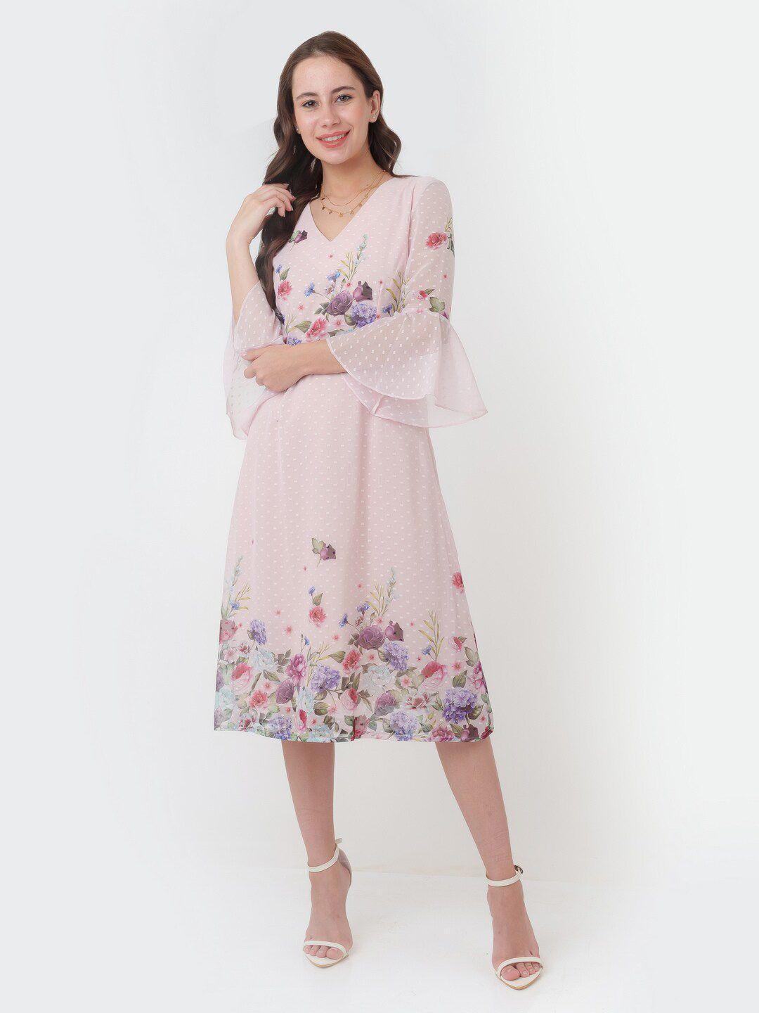 zink london floral printed bell sleeves a-line dress