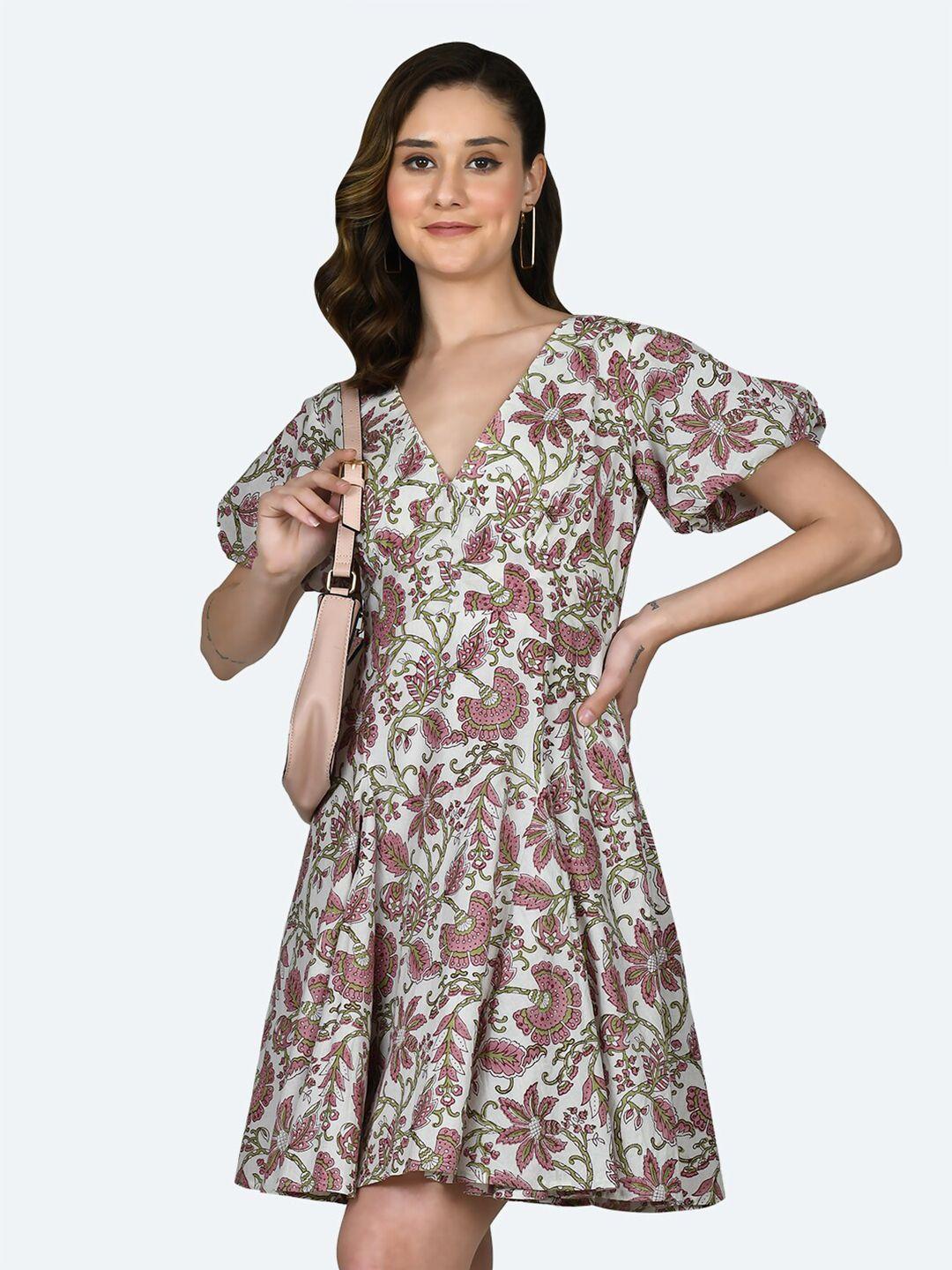 zink london floral printed pure cotton a-line dress