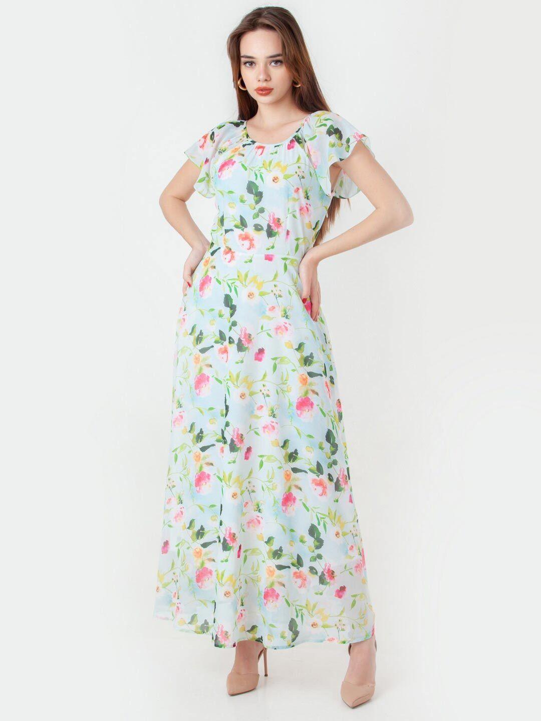 zink london floral printed round neck maxi dress