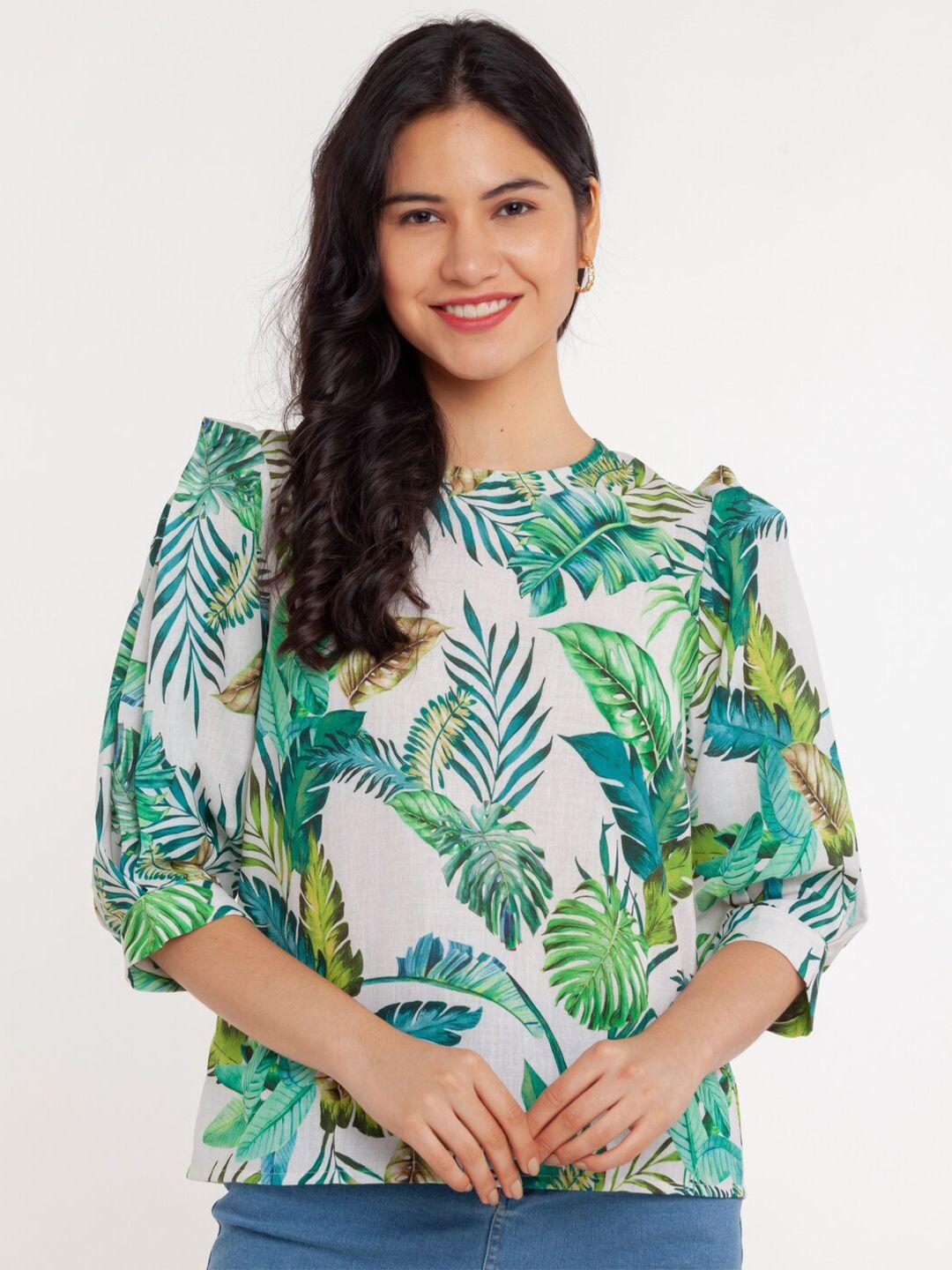 zink london green & blue floral print tropical top