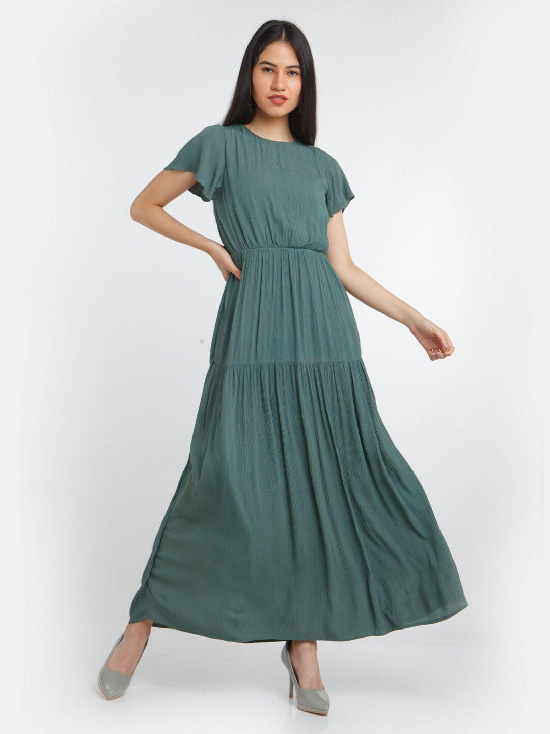 zink london green  solid tiered maxi dress