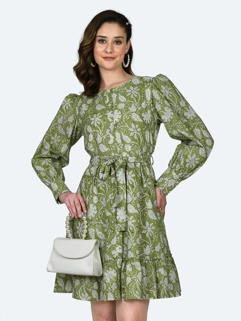 zink london green cotton floral print wrap dress