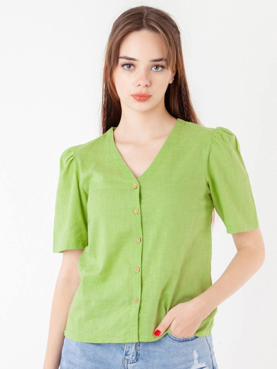 zink london green cotton shirt style top