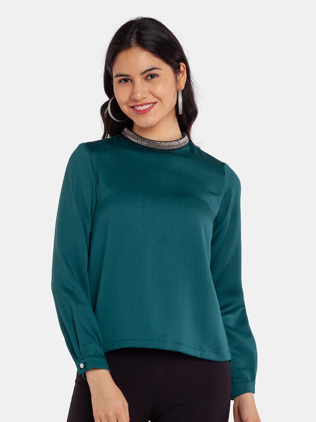 zink london green embellished embellished jewel neck top