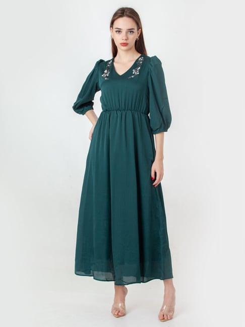 zink london green embellished maxi dress