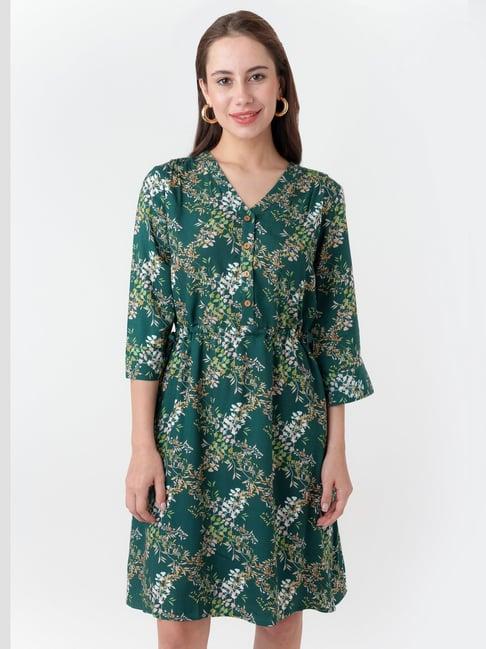 zink london green floral print a line dress