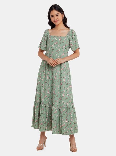 zink london green printed maxi dress