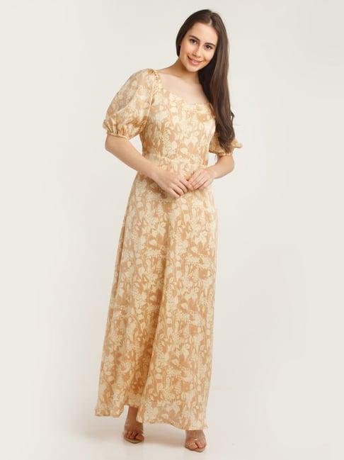 zink london light peach printed fit & flare dress