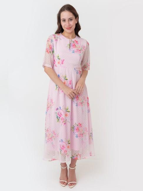 zink london light pink floral print maxi dress