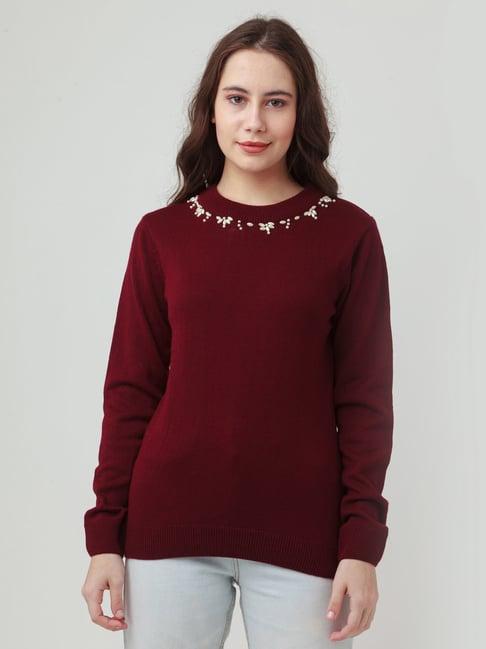 zink london maroon embellished sweater