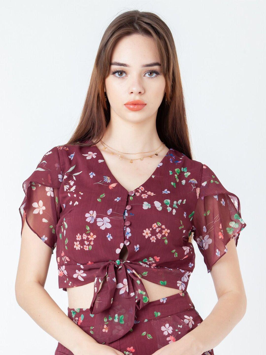 zink london maroon floral print maxi top