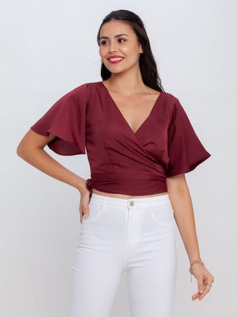 zink london maroon regular fit crop top