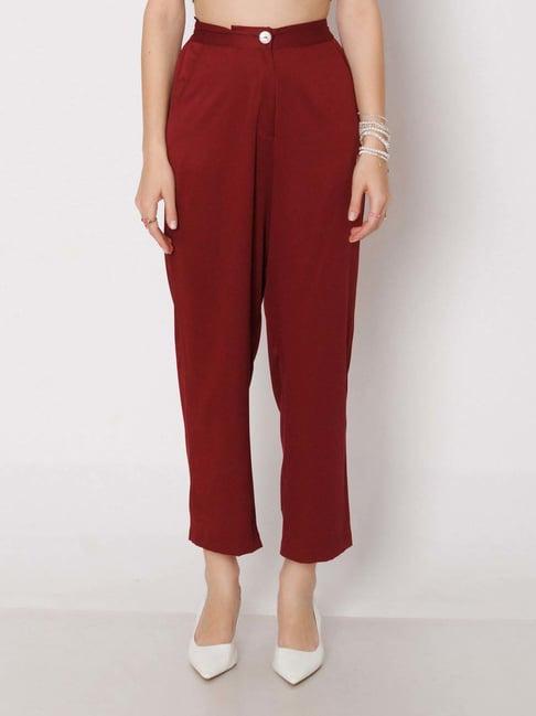 zink london maroon regular fit formal trousers