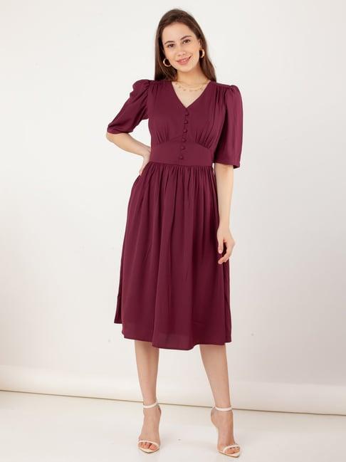 zink london maroon regular fit midi dress