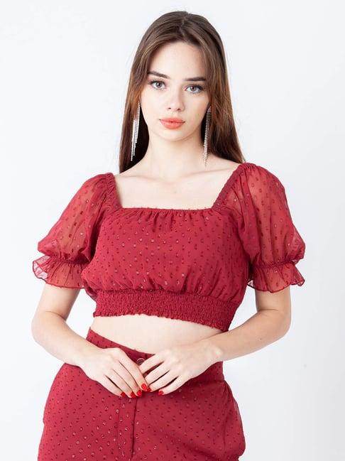 zink london maroon self pattern crop top