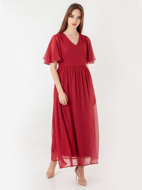 zink london maroon self pattern maxi dress