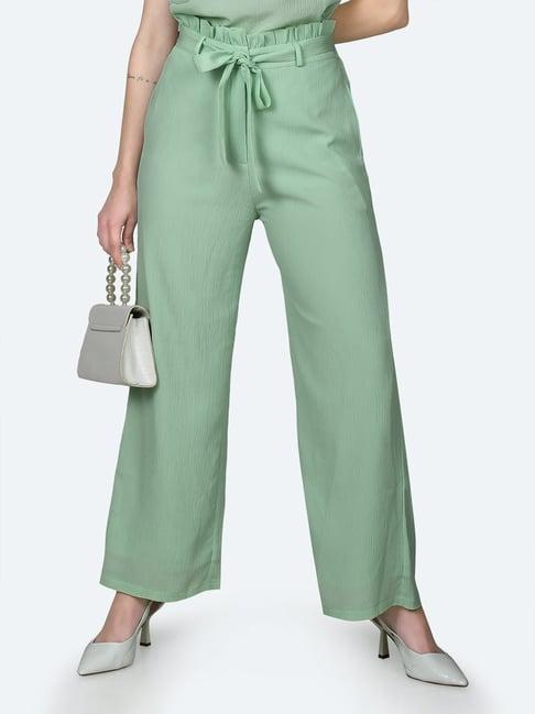 zink london mint green regular fit high rise pants