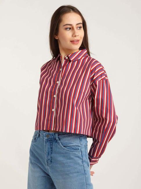 zink london multicolored cotton printed crop shirt