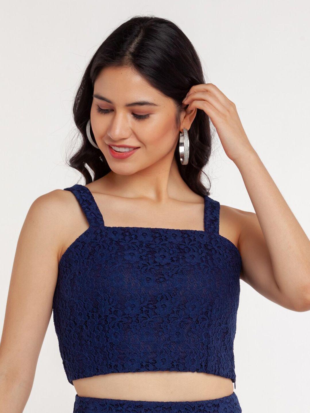 zink london navy blue lace crop top