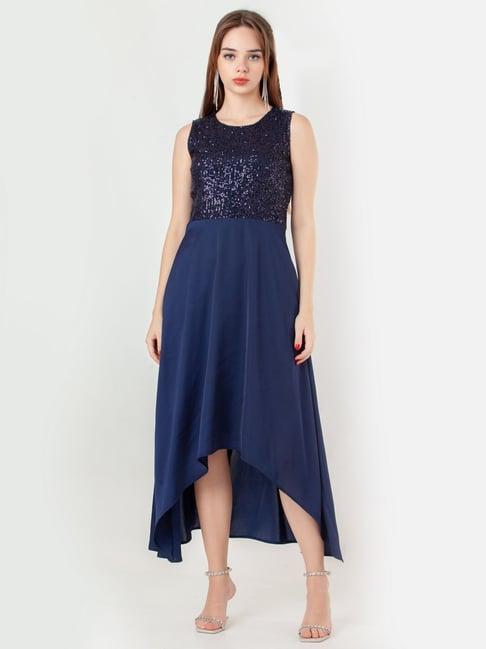 zink london navy embellished assymetric dress