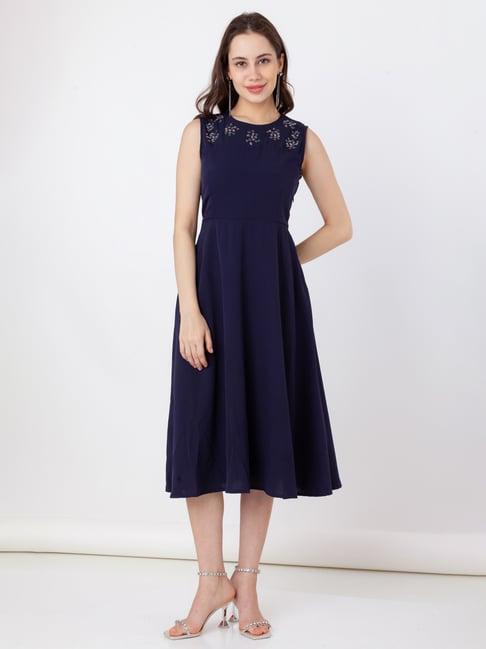 zink london navy embellished midi dress