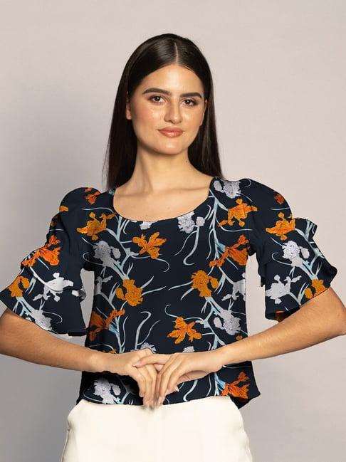 zink london navy floral print top