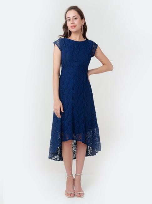 zink london navy lace high-low dress