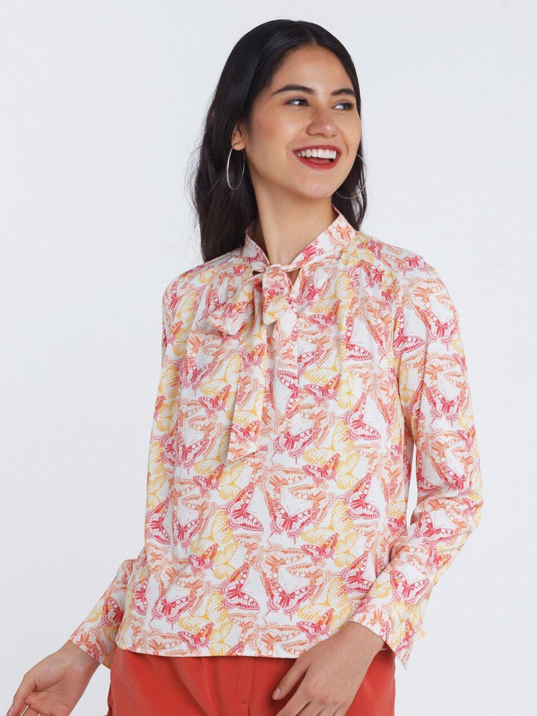 zink london off white floral print mandarin collar blouson top