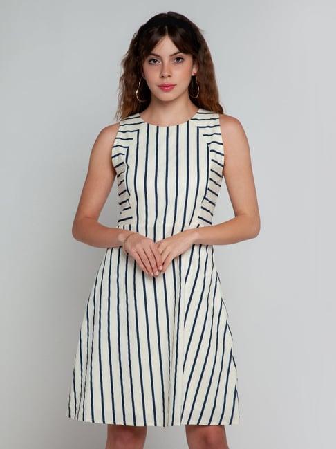 zink london off white striped mini a line dress