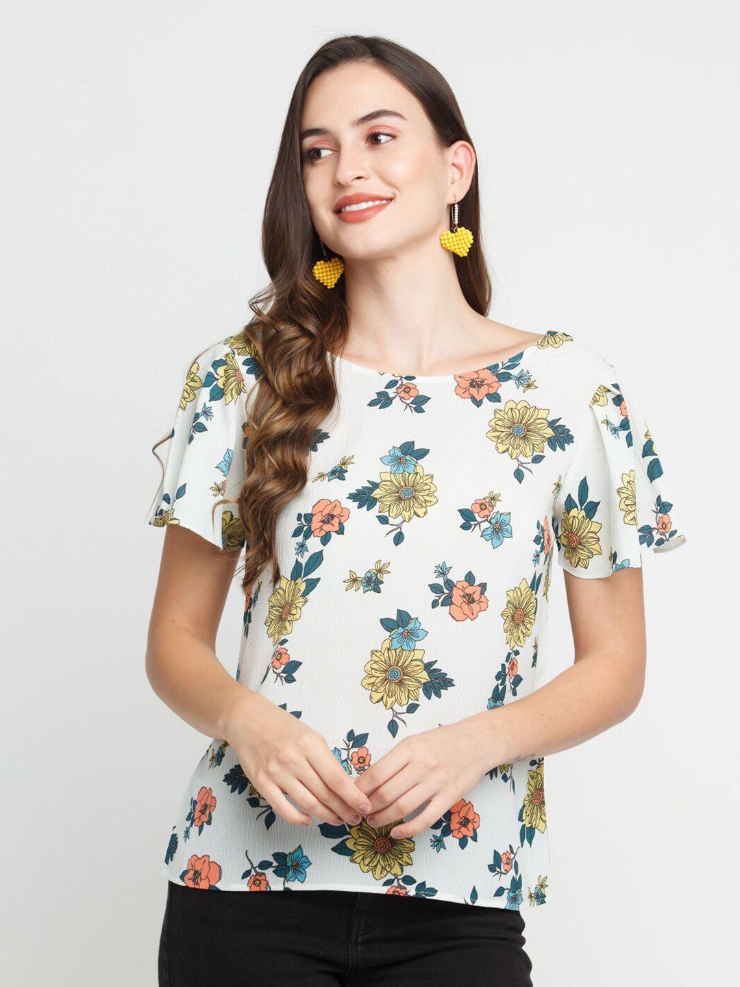 zink london off women white & peach-coloured floral print top