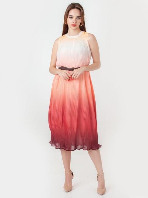 zink london peach pleated a-line dress