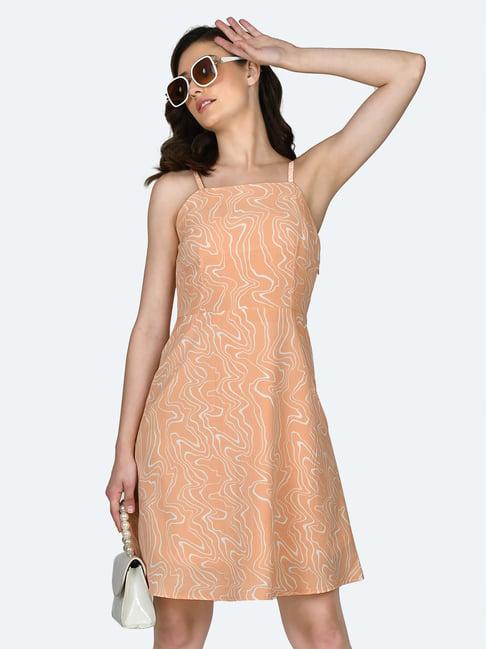 zink london peach printed a line dress