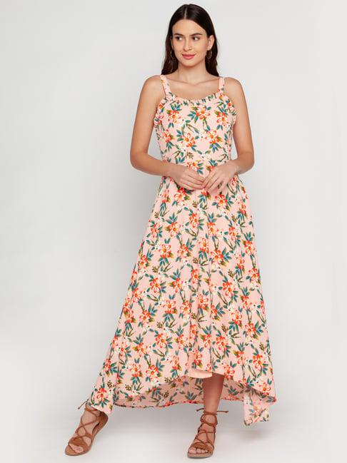 zink london peach printed high-low dress