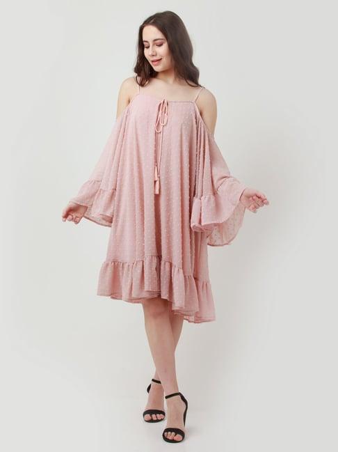 zink london peach self design fit & flare dress