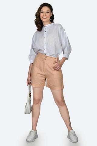 zink london peach solid thigh-length casual women regular fit shorts